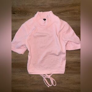 PrettyLittleThing Light Pink Ribbed Short Sleeve Top Cropped brand new